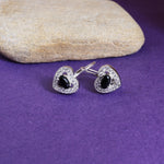 Load image into Gallery viewer, 925 Silver Heart Stud Earrings with Black Gemstones | Women's Jewelry