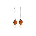 Load image into Gallery viewer, Silver Rhombus Drop Earrings with Amber Gemstone | Women's Jewelry