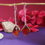 Load image into Gallery viewer, Silver Rhombus Drop Earrings with Amber Gemstone | Women's Jewelry