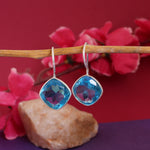 Load image into Gallery viewer, Silver Blue Topaz Cushion Cut Drop Earrings for Women