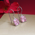Load image into Gallery viewer, Silver Pink Gemstone Square Earrings for Women | Dangle Jewelry