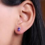 Load image into Gallery viewer, Silver Amethyst Stud Earrings for Women | Gemstone Jewelry