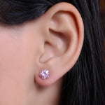 Load image into Gallery viewer, Silver Pink Sapphire Stud Earrings | Flower Design | For Women