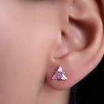 Load image into Gallery viewer, Silver Pink Trillion Stud Earrings for Women | Gift Jewelry