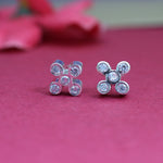 Load image into Gallery viewer, Silver Cubic Zirconia Stud Earrings | Flower Design | For Women