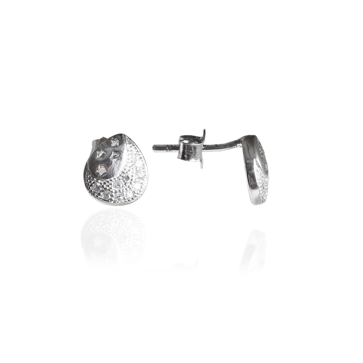 925 silver moon & star stud earrings | cubic zirconia gift