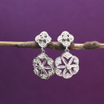 Load image into Gallery viewer, Silver Flower Earrings with Diamonds for Women | Dangle Earrings