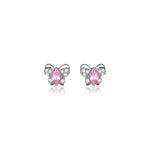Load image into Gallery viewer, Silver Butterfly Stud Earrings with Pink Gemstones | Gift for Her