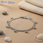 Load image into Gallery viewer, 925 sterling silver anklet with delicate chain and charm details on white background.
