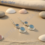 Load image into Gallery viewer, 925 sterling silver drop earrings with oval blue chalcedony gemstones.
