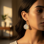Load image into Gallery viewer, Silver Teardrop Earrings with Beige Gemstone | Women's Jewelry