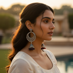 Load image into Gallery viewer, Silver Filigree Drop Earrings with Red Bead Dangles