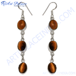 Load image into Gallery viewer, 925 Silver Tiger Eye Drop Earrings for Women | Gemstone Jewelry