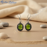Load image into Gallery viewer, 925 sterling silver dangle earrings with oval-shaped green gemstone for women