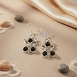 Load image into Gallery viewer, 925 silver dangle earrings with black onyx teardrop gemstones, elegant women's jewelry.