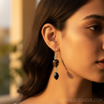 Load image into Gallery viewer, 925 Silver Smoky Quartz & Onyx Drop Earrings for Women