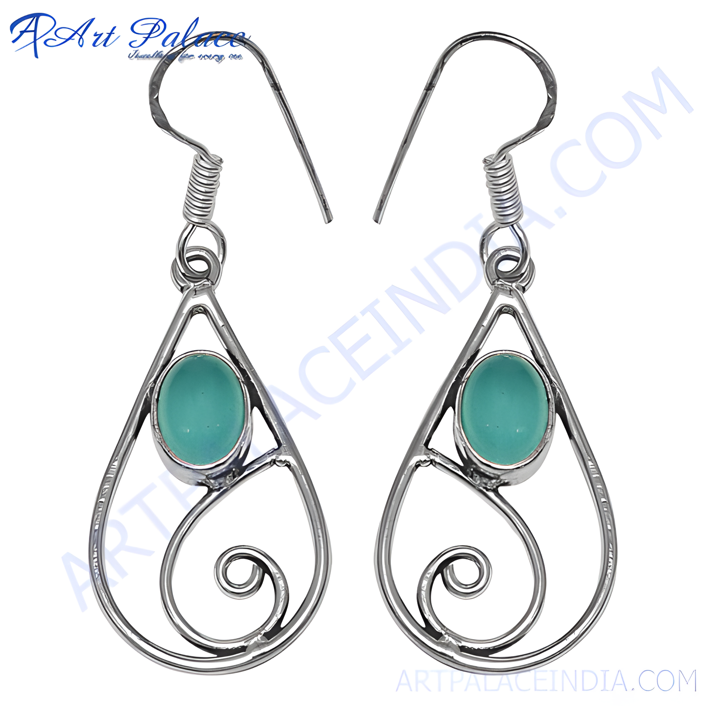 925 sterling silver teardrop dangle earrings with oval light blue gemstone center