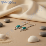 Load image into Gallery viewer, 925 sterling silver dangle earrings featuring oval turquoise gemstones, perfect for any occasion.
