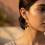 Load image into Gallery viewer, Silver Bead Drop Earrings | Red & Green Gemstone Jewelry