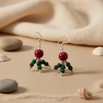 Load image into Gallery viewer, Silver Bead Drop Earrings | Red & Green Gemstone Jewelry
