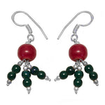 Load image into Gallery viewer, Silver Bead Drop Earrings | Red & Green Gemstone Jewelry