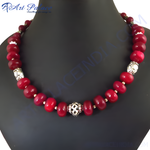 Load image into Gallery viewer, Red Bead Necklace | Silver Accents | Women's Fashion Jewelry
