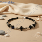Load image into Gallery viewer, Black onyx beaded necklace with silver accents, perfect for women's daily wear or gifting