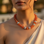 Load image into Gallery viewer, Orange Carnelian Bead Necklace | Sterling Silver Accents | Gift