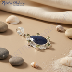 Load image into Gallery viewer, 925 sterling silver pendant necklace with blue gemstone and accent stones