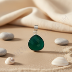 Load image into Gallery viewer, 925 sterling silver green onyx teardrop pendant, a faceted green gemstone with silver frame.