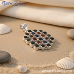 Load image into Gallery viewer, Sterling silver pendant with a cluster of colorful gemstones, perfect for women