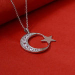 Load image into Gallery viewer, 925 Silver Crescent Moon & Star Necklace | Women's Jewelry Gift