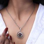 Load image into Gallery viewer, Sterling Silver Sun Pendant Necklace with 7 Chakra Gemstones