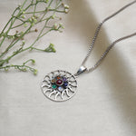 Load image into Gallery viewer, Sterling Silver Sun Pendant Necklace with 7 Chakra Gemstones