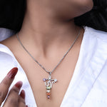 Load image into Gallery viewer, Sterling Silver Om Pendant Necklace with 7 Chakra Gemstones