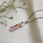 Load image into Gallery viewer, Rose Quartz 7 Chakra Point Pendant Necklace with Sterling Silver Box Chain