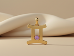 Load image into Gallery viewer, Gemini Zodiac Lavender colour Cubic Zirconia Pendant Necklace in Gold Plated 925 Silver