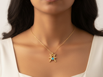 Load image into Gallery viewer, Pisces Zodiac Necklace Gold Plated 925 Silver with Aqua Blue Cubic Zirconia
