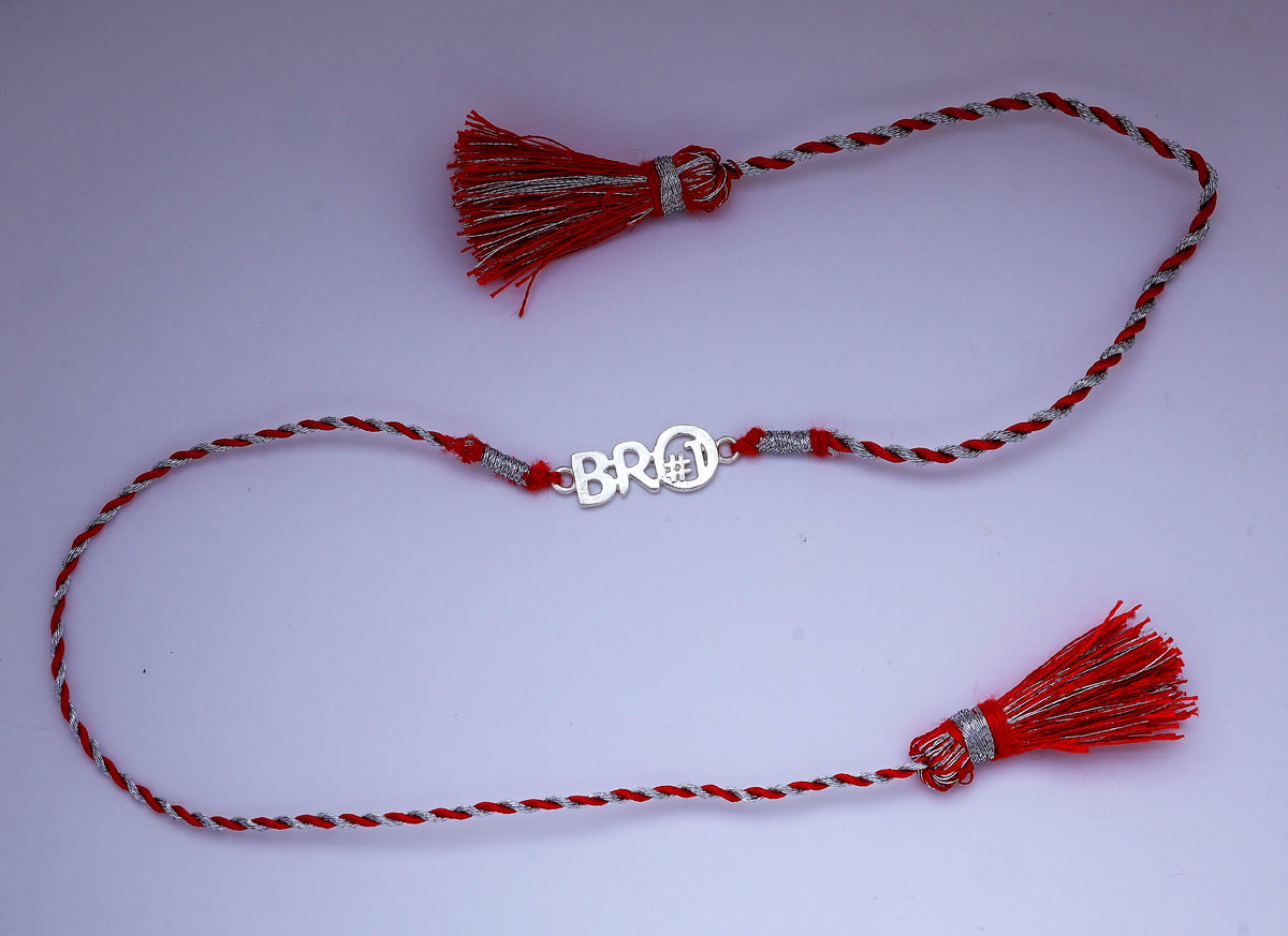 Bro #1 925 silver rakhi for brother | red thread tassel
