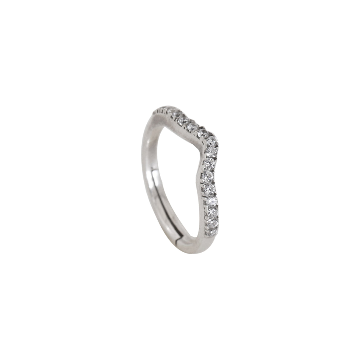 Silver curved pave ring for women | cubic zirconia accent ring