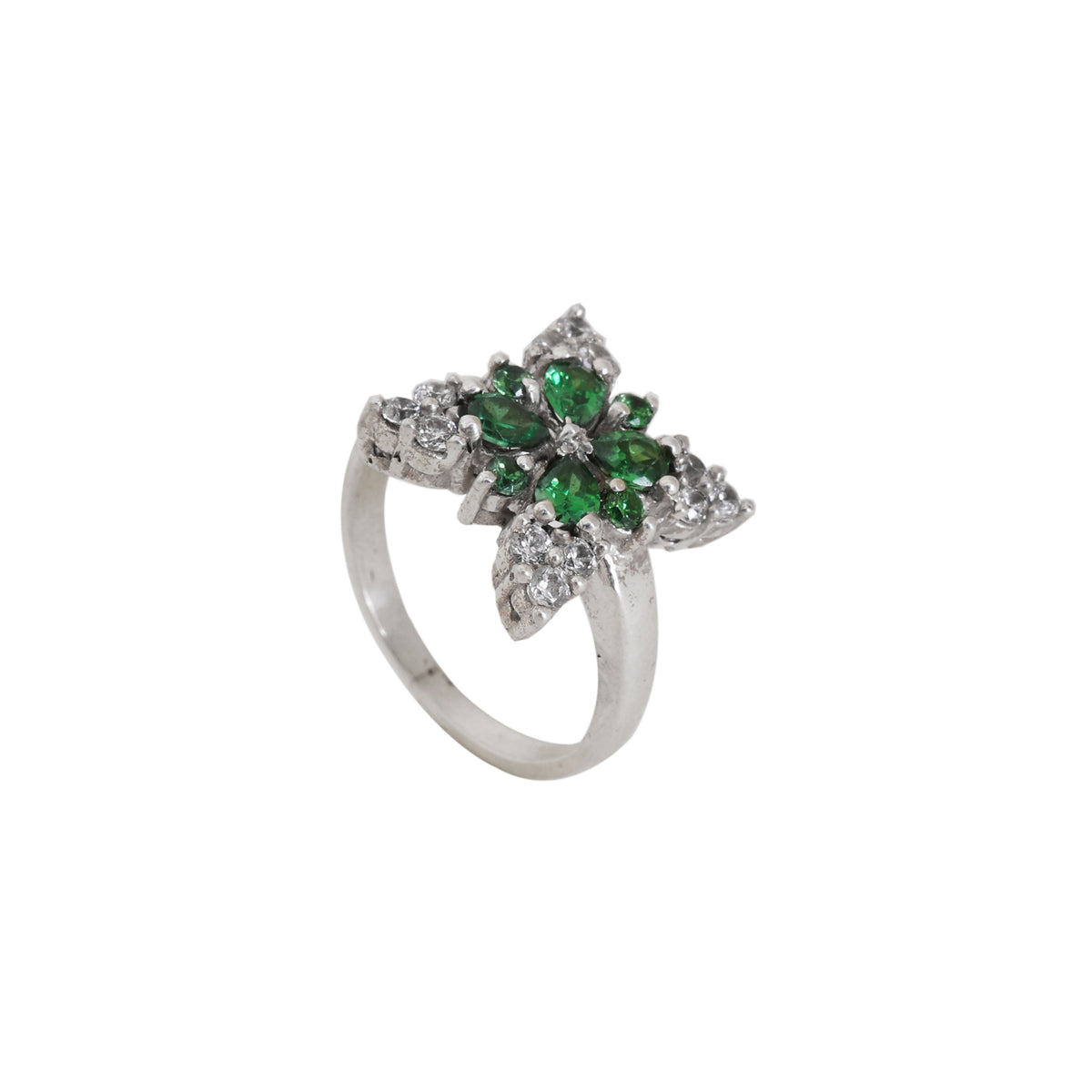 Silver glass filled emerald flower ring for women | gift jewelry