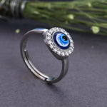 Load image into Gallery viewer, Sterling Silver Adjustable Evil Eye Ring with CZ Accents for Women