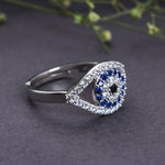 Load image into Gallery viewer, 925 Sterling Silver Evil Eye Adjustable Ring with Blue CZ Stones
