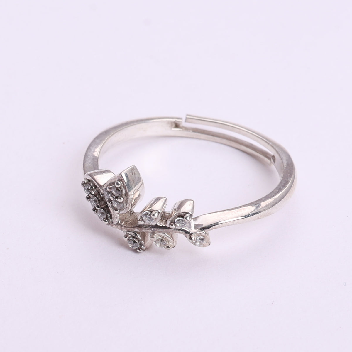 925 sterling silver adjustable open ring with cubic zirconia