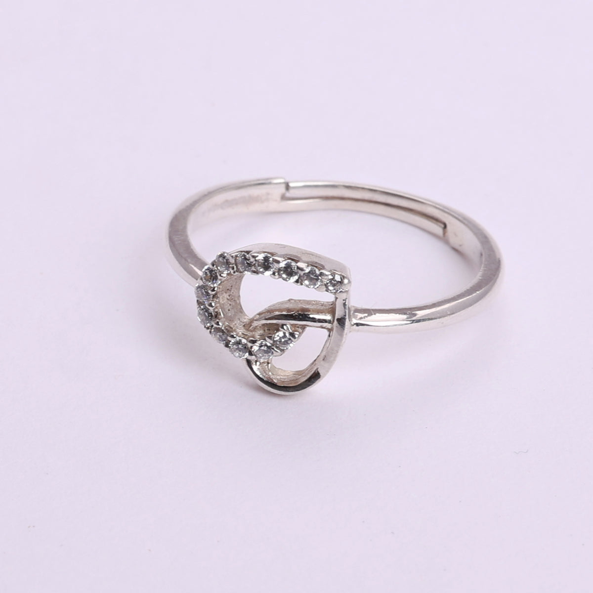 925 sterling silver adjustable ring with transparent cz accent stones