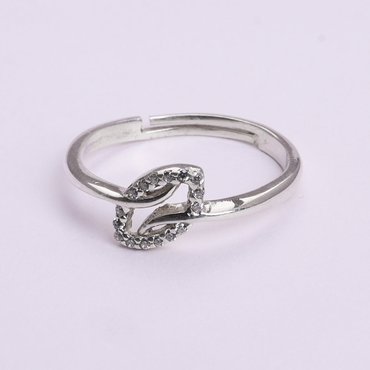 925 sterling silver adjustable open ring with pave cubic zirconias