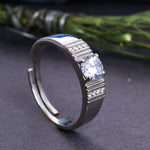 Load image into Gallery viewer, 925 Sterling Silver Adjustable Solitaire Diamond Ring for Men
