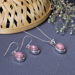 Load image into Gallery viewer, 925 Silver Rhodochrosite Jewelry Set | Gemstone Earrings & Necklace for Women