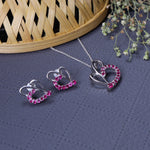 Load image into Gallery viewer, 925 Silver Heart Earrings & Necklace Set | Ruby Jewelry for Women
