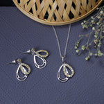 Load image into Gallery viewer, 925 Silver Teardrop Earrings & Pendant Set | Yellow Gemstone
